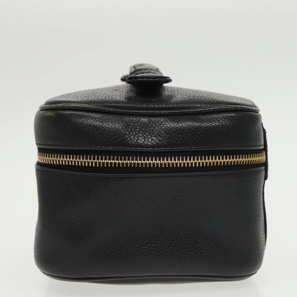 CHANEL Vanity COCO Mark Cosmetic Pouch Caviar Skin Black Gold CC Auth 102073 - Picture 4 of 16